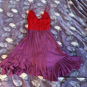Free People One red and purple A-symmetric summer dress size M